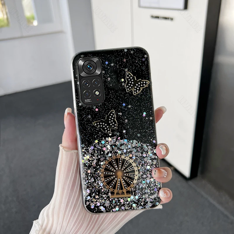 Quicksand Butterfly Bling Phone Case For Xiaomi Redmi Note 11 9 8 Max Plus 10 12 4G 5G 10S 9S 11S 12S 11E Pro Cover_voghion.com