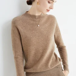 100% Wool First Line Ready-To-Wear Ladies Pullover Pure Wool Sweater Half Turtleneck Cashmere Jumper Basal Top Female Jacket 22