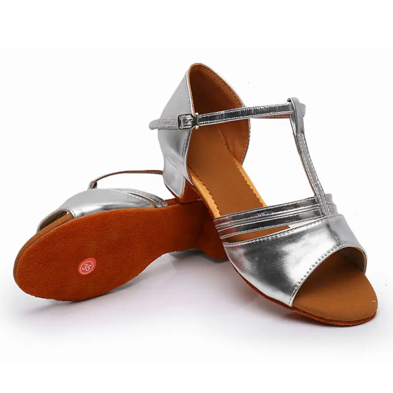 Children Girls Salsa Dance Shoes Kids Latin Tango Dance Shoes Low Heels 3.5cm Soft Sole Women Ballroom Dancing Shoes Sandals 4