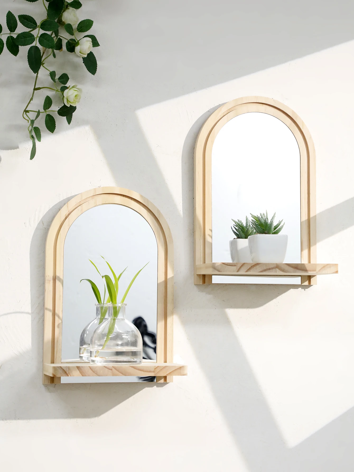 Boho Chic Geometric Wall Shelf - Natural Wood Finish, Modern Home Decor Accent