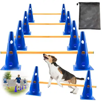 Set di Ostacoli per Agility Canina, Percorso di Esercizio per Giardino, Barra Regolabile Portatile per Addestramento Cuccioli all'Aperto
