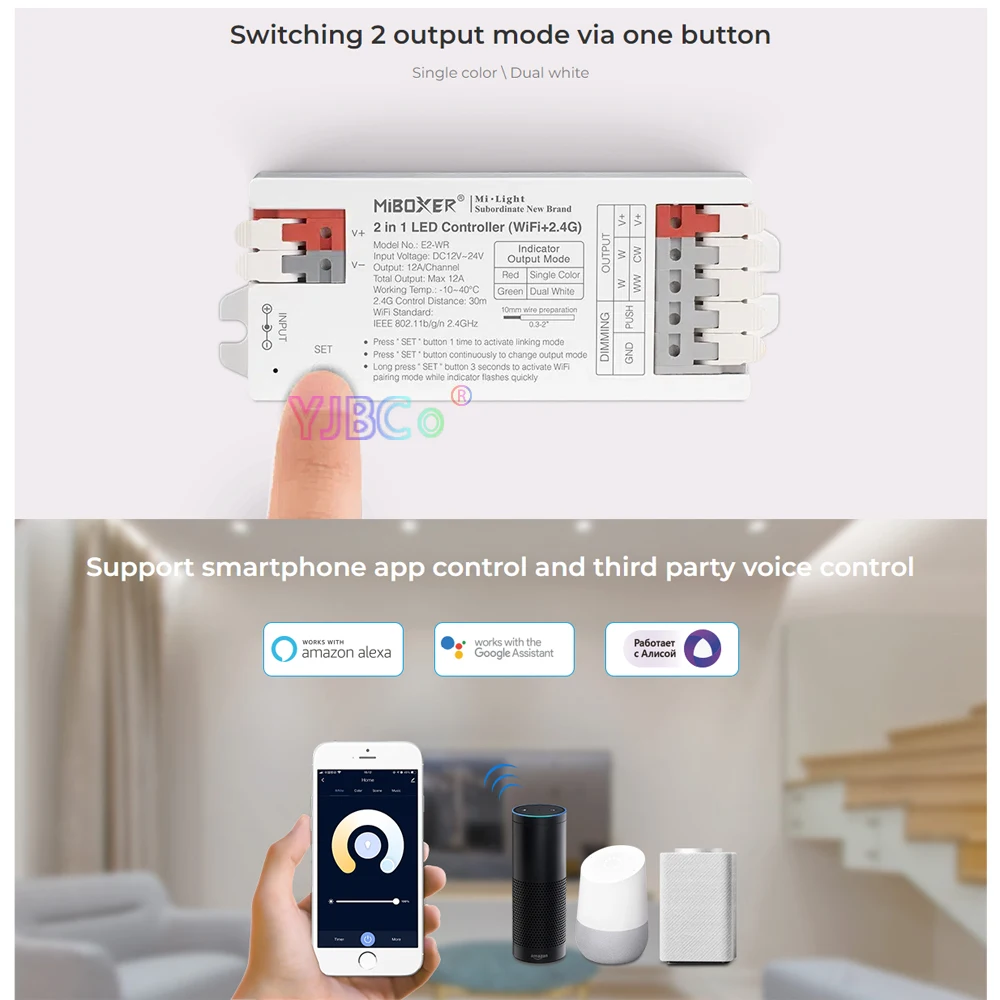 Miboxer 2.4G Remote Tuya APP WiFi Single color/Dual white 2 in 1 LED Strip Controller RGB/RGBW/RGBCCT 3 in 1 Light tape Dimmer miboxer 12v 48v 30a wifi 2 in 1 single color dual white led controller 2 4g rf remote push dimming monochrome bluetooth dimmer