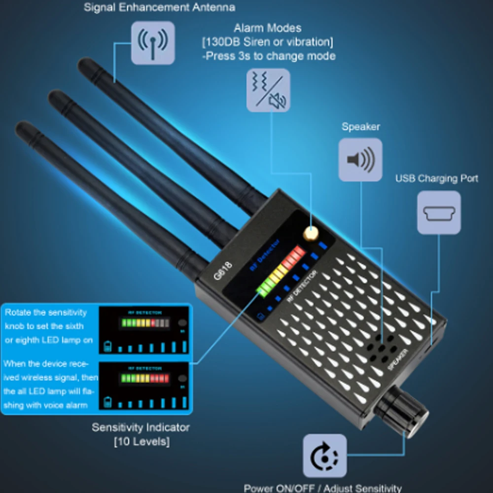 Protable G618 GPS wireless signal detector anti listening and anti peeping hidden WiFi camera detector