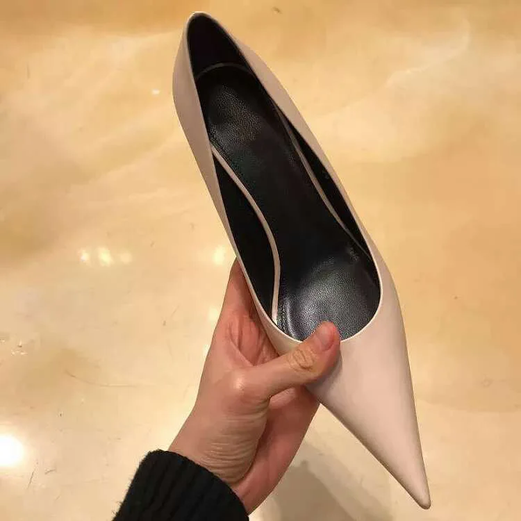 Tacones altos negros para mujer, tacones delgados, puntas de trabajo profesionales, sin tirones, zapatos cómodos de cuero suave para el trabajo