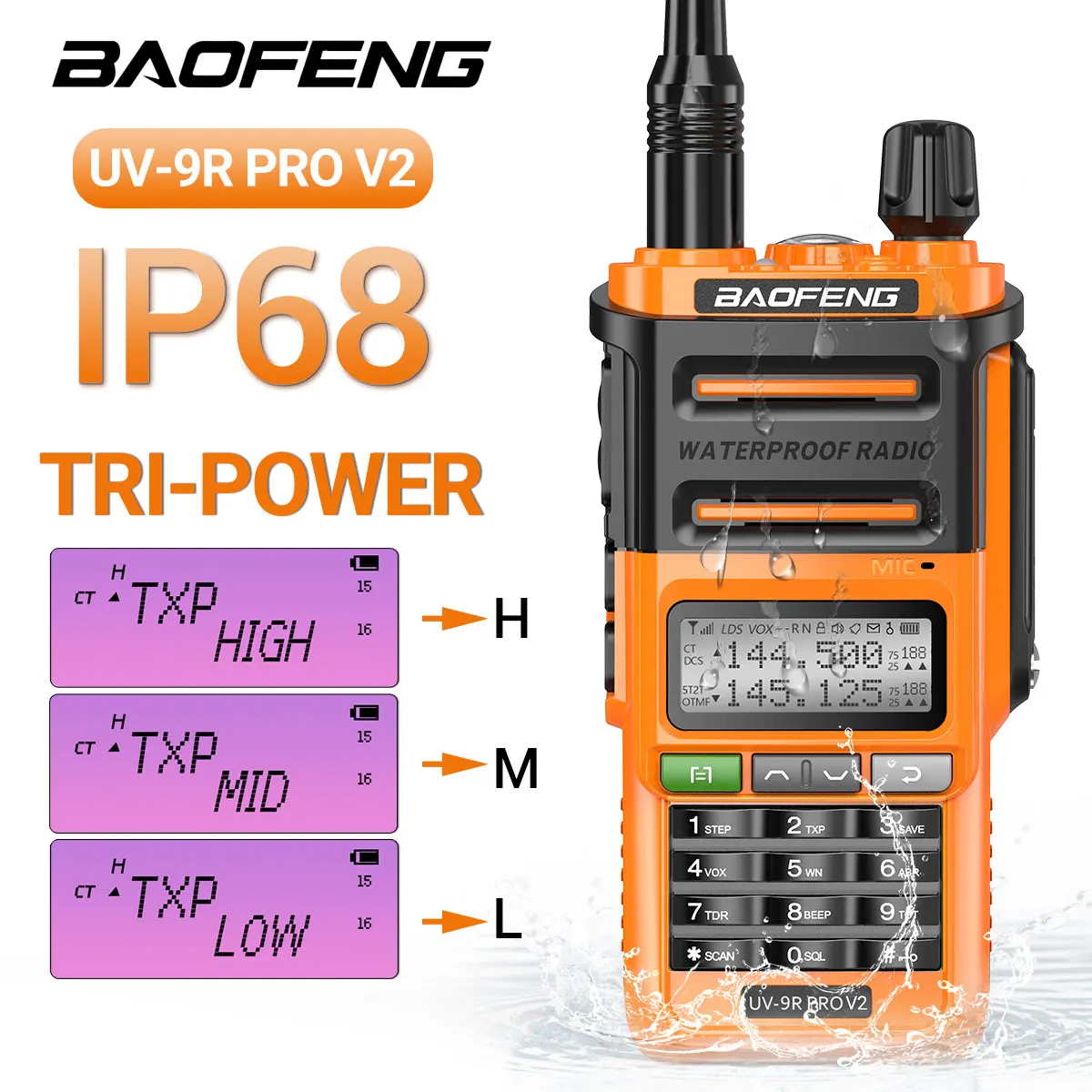 Baofeng UV 9R Pro V2 IP68 Wasserdichtes Walkie-Talkie Tri-Power Typ-C-Ladegerät Dualband-Amateurfunk Zwei-Wege-Radio von UV 9R Plus – Detail 15