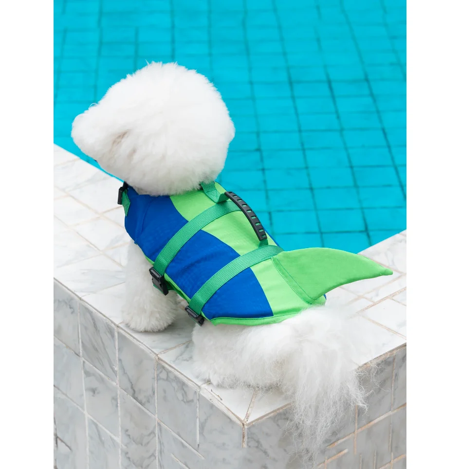 강아지 구명조끼, 귀여운 상어 모양 수영/보트용 구명조끼, 뛰어난 부력과 구조 손잡이, 조절 가능한 플로팅 기능