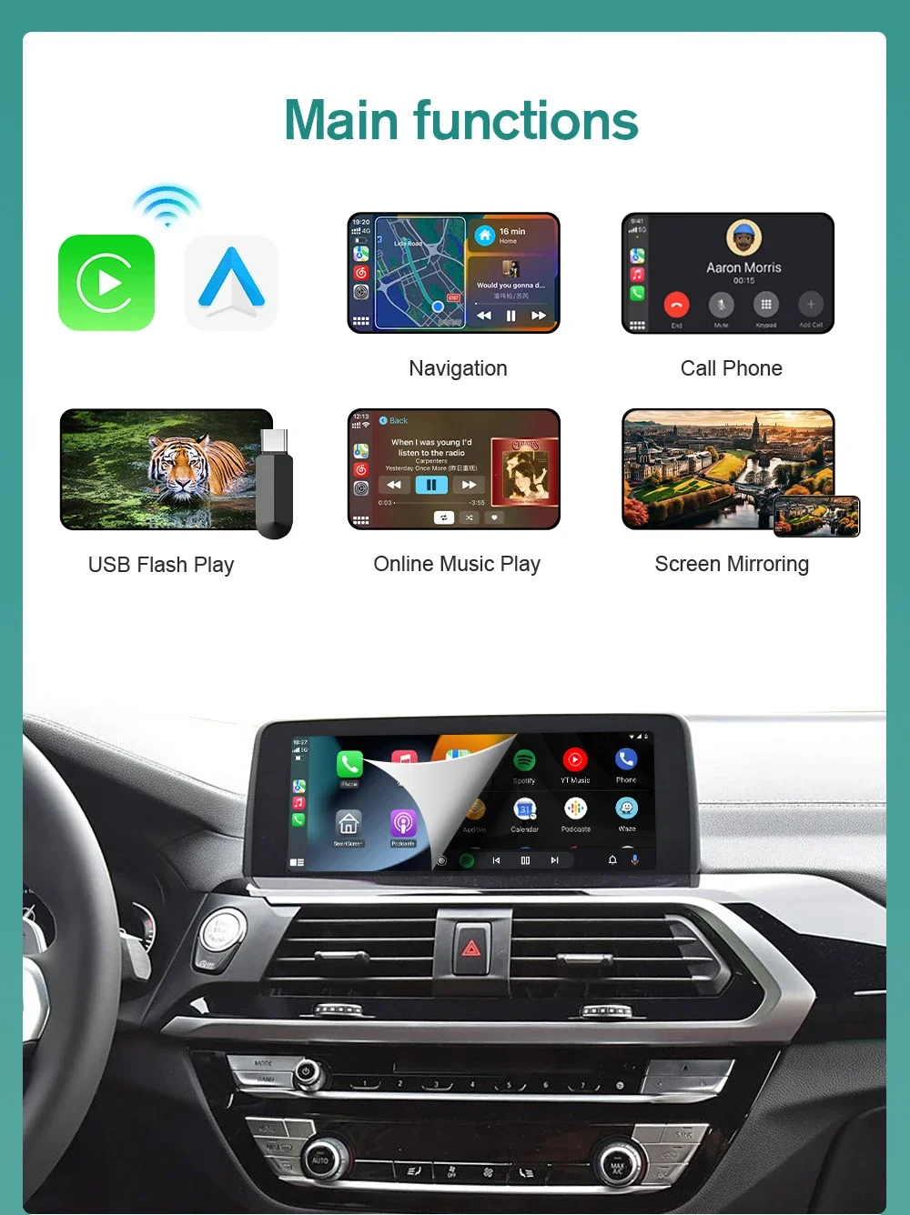 Kabelloses CarPlay Android Auto für BMW 5er 7er Serie F10 F11 F07 GT F01 F02 F03 F04 2009-2016 mit Airplay BT Multimedia Decoder Box – Detail 21