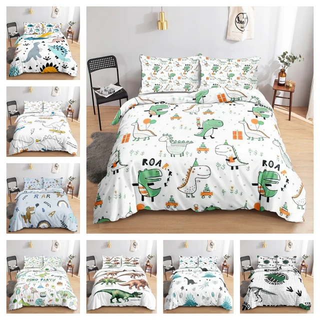 Erosebridal Jogo de cama de dinossauro de desenho animado Queen, lençóis de  dinossauro para meninos pequenos, conjunto de cama de dinossauro antigo,  conjunto de cama animal da selva com 2 fronhas decoração