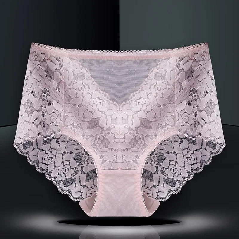 

New Simple Solid Color Women's Underwear Lace Sexy Hollow Mesh Gauze High Waist Belly Lift Hip Breathable Triangle Underwear
