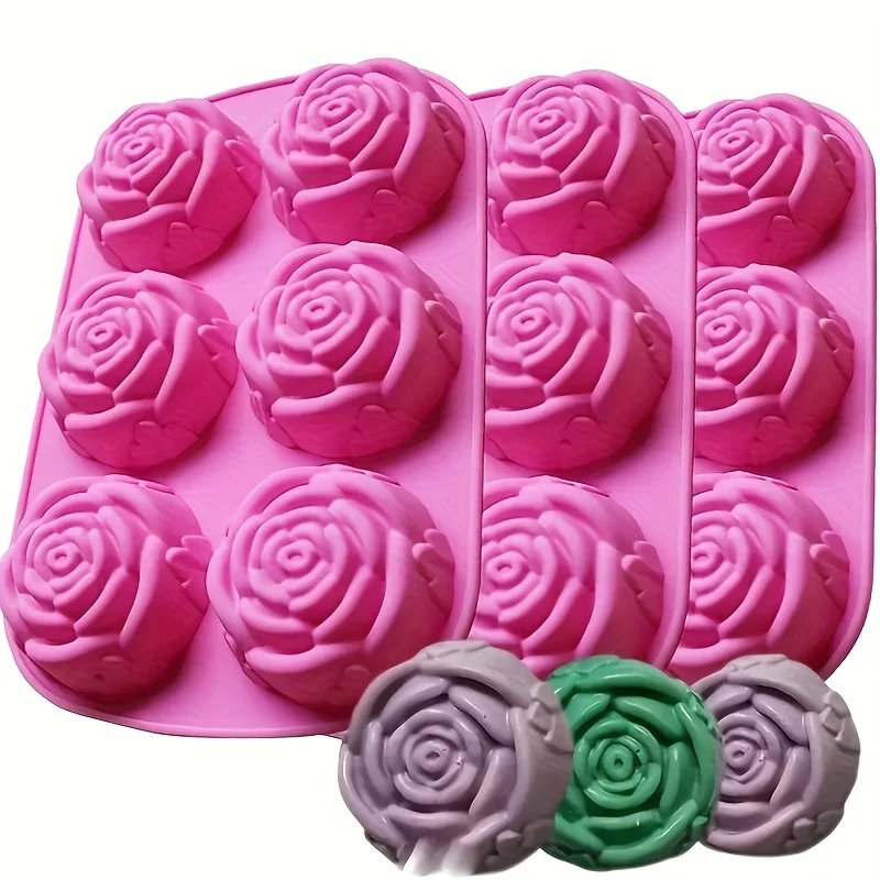 6 Holes Flower Rose Handmade Soap Candle Mold Silicone Cake Mold Bakeware Baking Dish Pan Muffin Mould Rose Ice Cube Soap mold