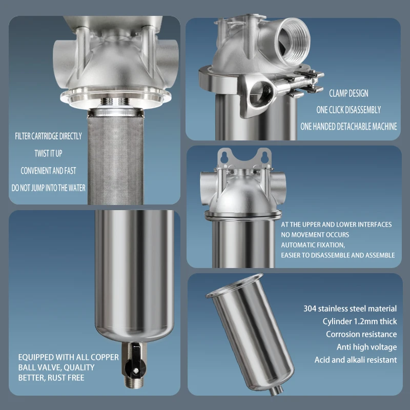 10 inches Pre Filter Purifier Whole House Spin Down Sediment Water Filter Central Prefilter System Backwash Stainless Steel Mesh Water Filter Water Purifier Filter Element