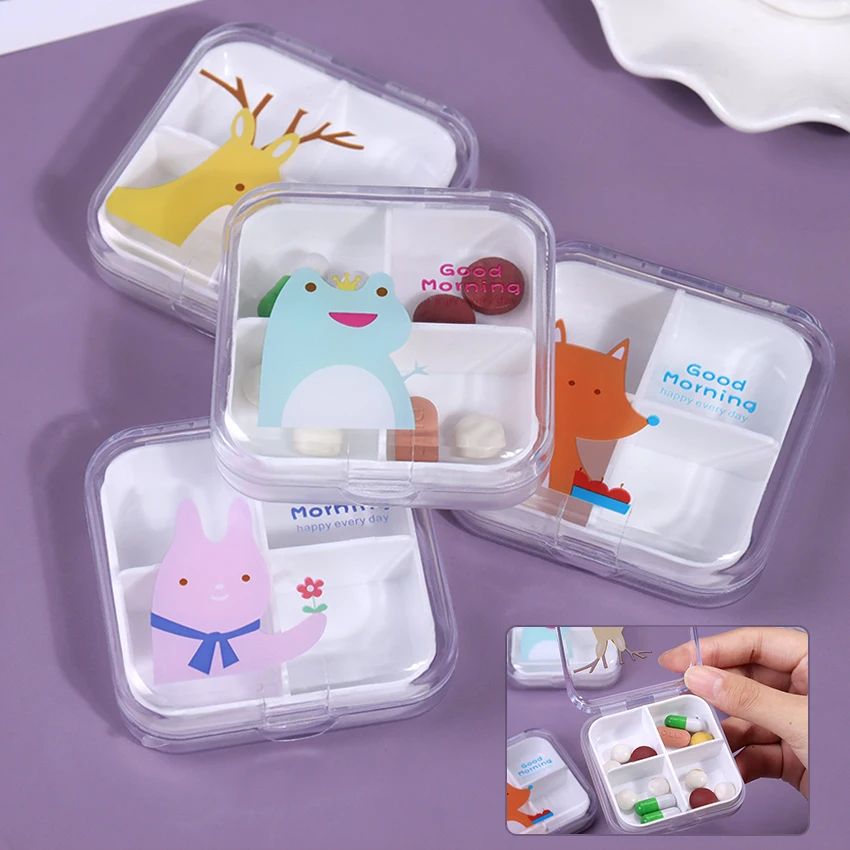 

1PC Mini Cute Pill Box Portable Empty Drugs Box 4 Compartments Medicine Case for Healthy Carem Pill Box Storage Organizer