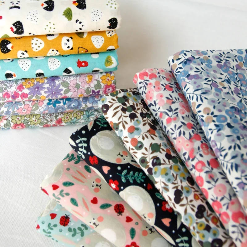 Cotton fabric 145x50cm pastoral floral poplin DIY children's wear bedding quilt decoration home