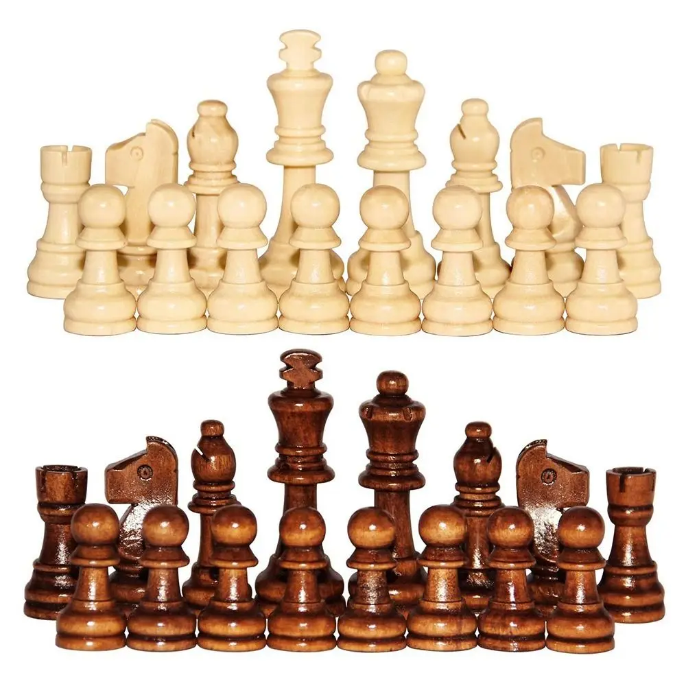 32PCS 2.2 in Wooden Chess Wooden with Protective Pads Word Chess Set Improve Intelligence Education Chess Game Chess Board Game