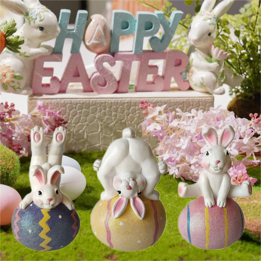 

Easter Bunny Decorations Bunny Figurine Home Tabletop Decoration Funny Easter Bunny Collectible Figurines for Party Home Holiday
