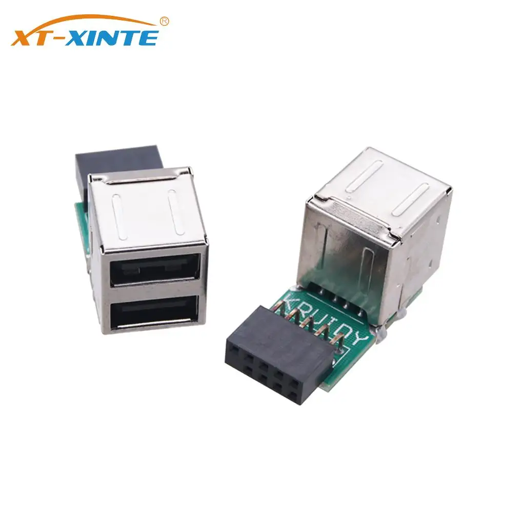 XT-XINTE 9Pin to USB Connector Motherboard 9-pin Female Port To 2-port USB2.0 Converter Motherboard 9P To USB 2.0 Expansion Port
