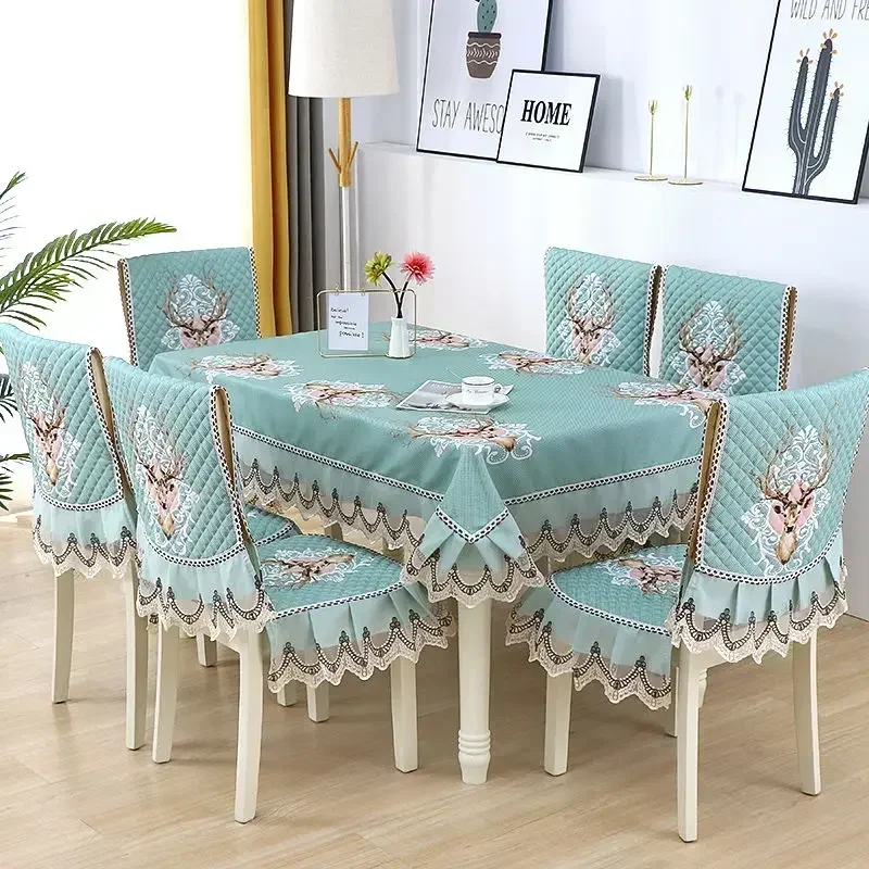 

Light Luxury Wave Lace Chair Cover Thickened Dining Table Cloth Cushion European Style Large Flower Table Cloth Chair Cover