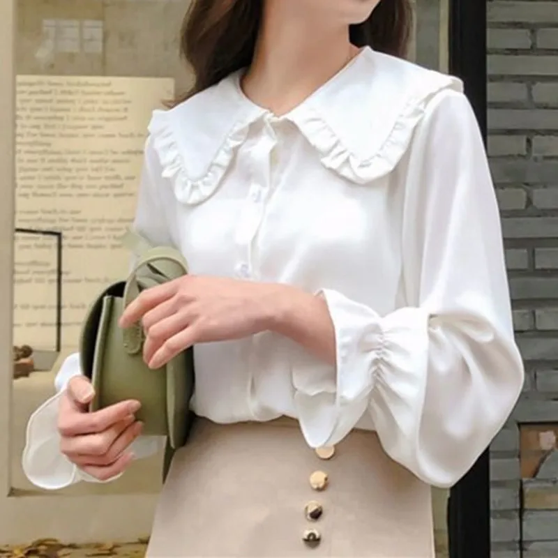 2022 Spring Autumn Long Sleeve Ruffles Peter Pan Collar