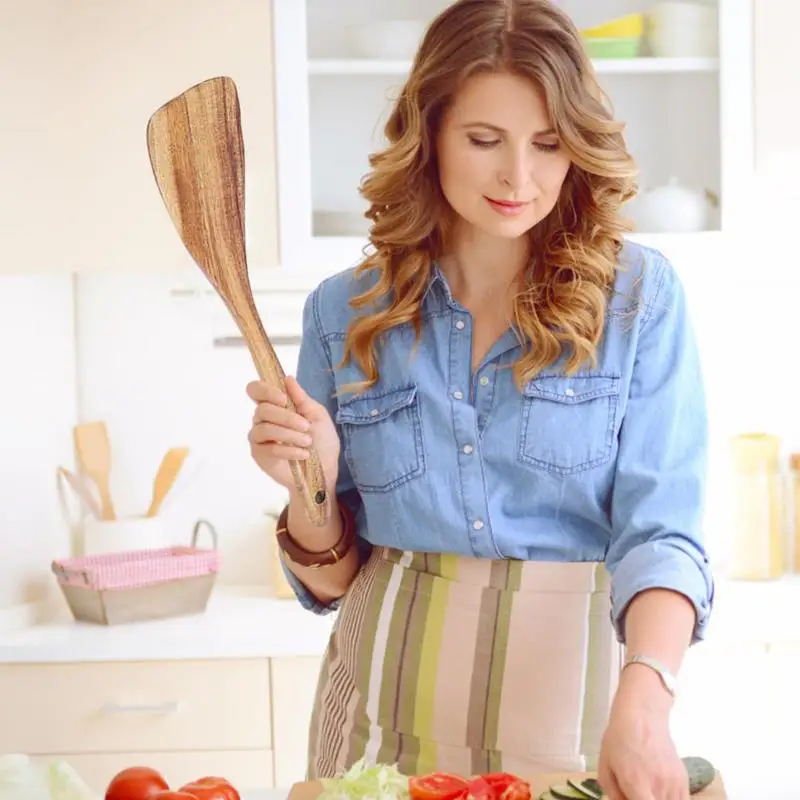 Wooden Utensils For Cooking Salad Spoon Wooden Fork Teak Non-stick Spatula Teak Pot Shovel Wood Cooking Spoons Kitchen Cookware