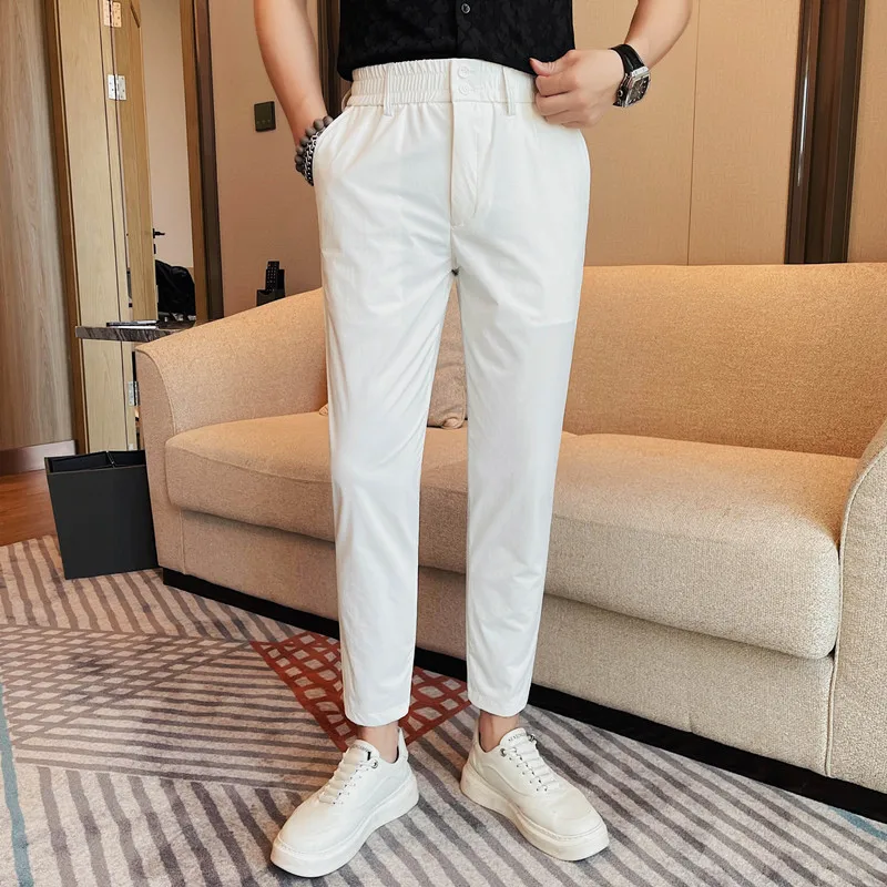 Men-s-Summer-Pants-High-Quality-Ice-Silk-Elastic-Waist-Dress-Pants-For ...