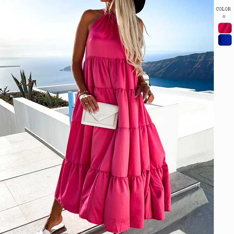 

High Quality 2024 Sexy Women Clothes Female Halter Wrinkle Dress Grace Beautiful Pleated Skirt Spring Summer Traf Y2k Party