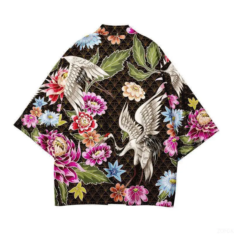 Nationaler Stil Retro Ukiyo-e Harajuku Kimono Umhang gefiederte gewebte taoistische Robe 3D digital bedruckte Strickjacke – Detail 8