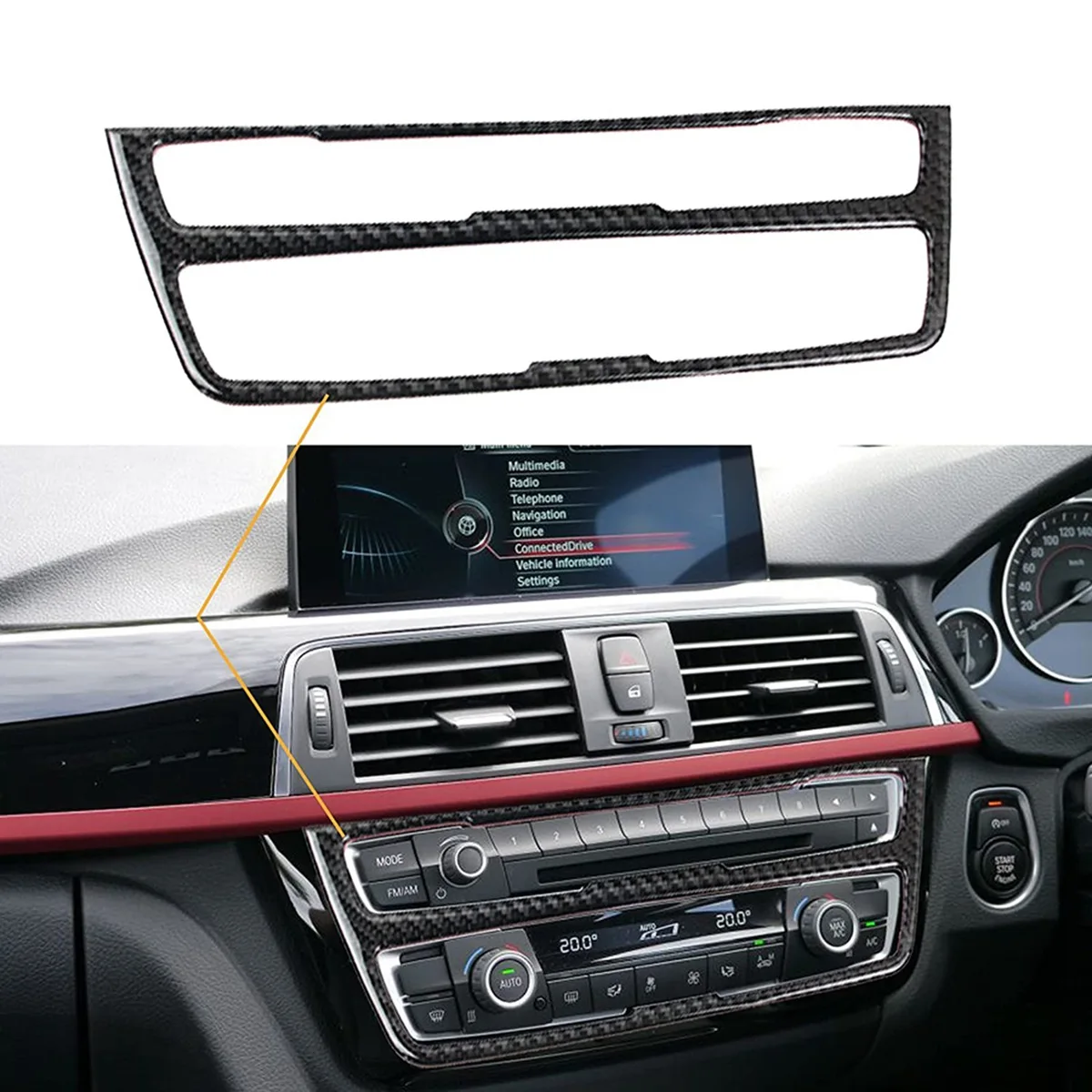 내부 탄소 섬유 풀 세트, BMW- 3 시리즈 F30 4 시리즈 F33 2013-2019, AC 배출구 벤트 트림, 기어 시프트 노브 커버