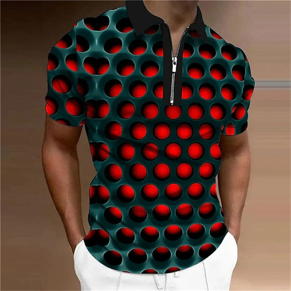 

Polo T Shirt For Men 3D Optical Illusion Printing Zipper Short Sleeve Tops Designer Breathable Clothing Summer Hip Hop Golf Wear