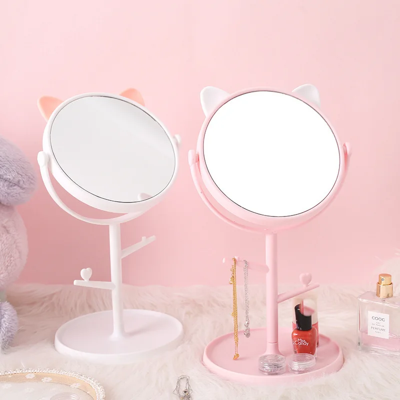 Hd Rotating Makeup Mirror Portable Desktop Cute Cat Ear Princess Mirror Student Dormitory Vanity