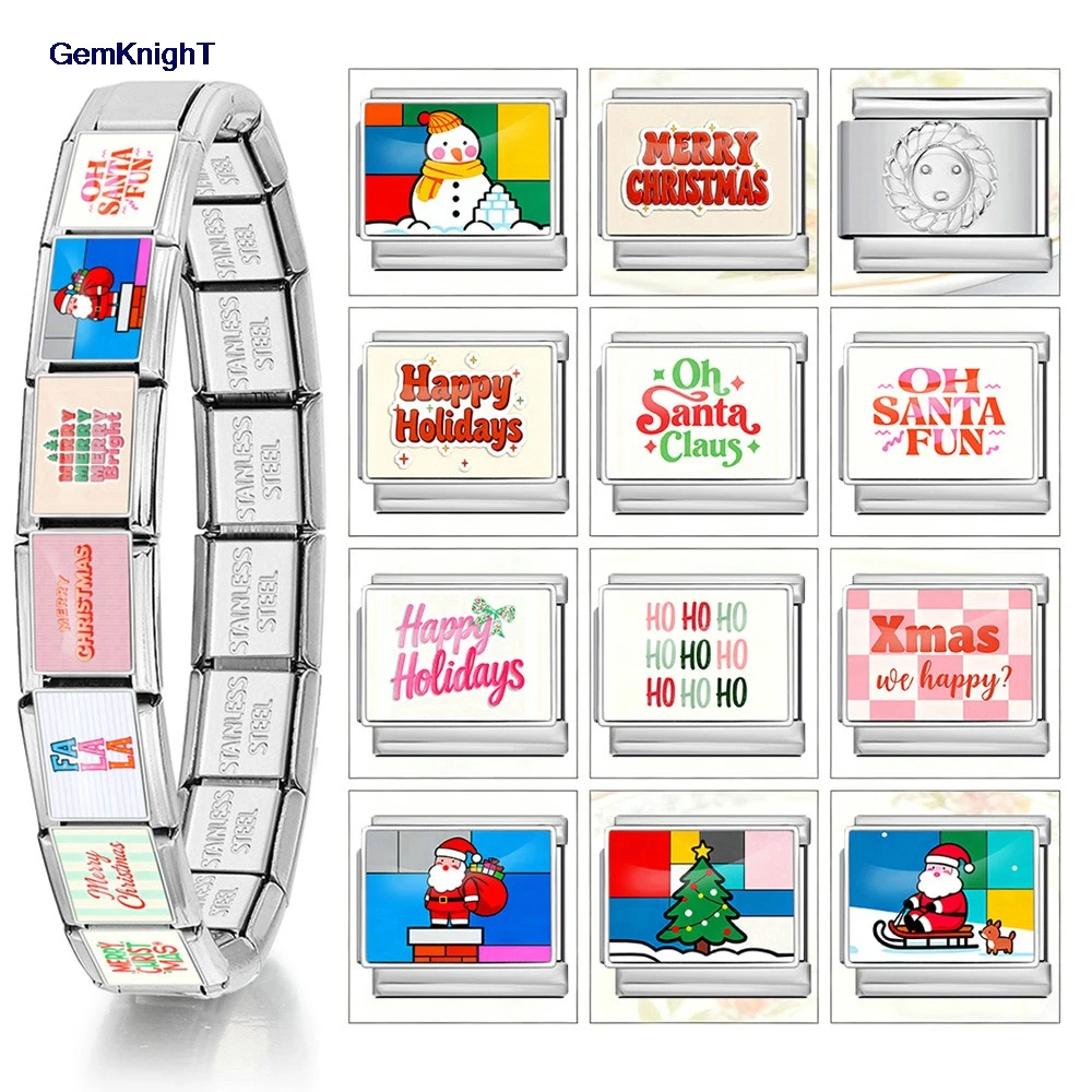 1 Stück elastischer Charm aus Edelstahl, passend für 9-mm-Perlen, ideal für italienische „Happy Holidays“-Armbänder, „Merry Bright Santa“-Armbänder und zum Basteln von DIY-Perlen.