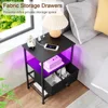 Night Stand Set 2, LED Nightstand w/Charging Station, End Tables Living Room w/Fabric Drawer, Small Side Tables for Bedroom 6