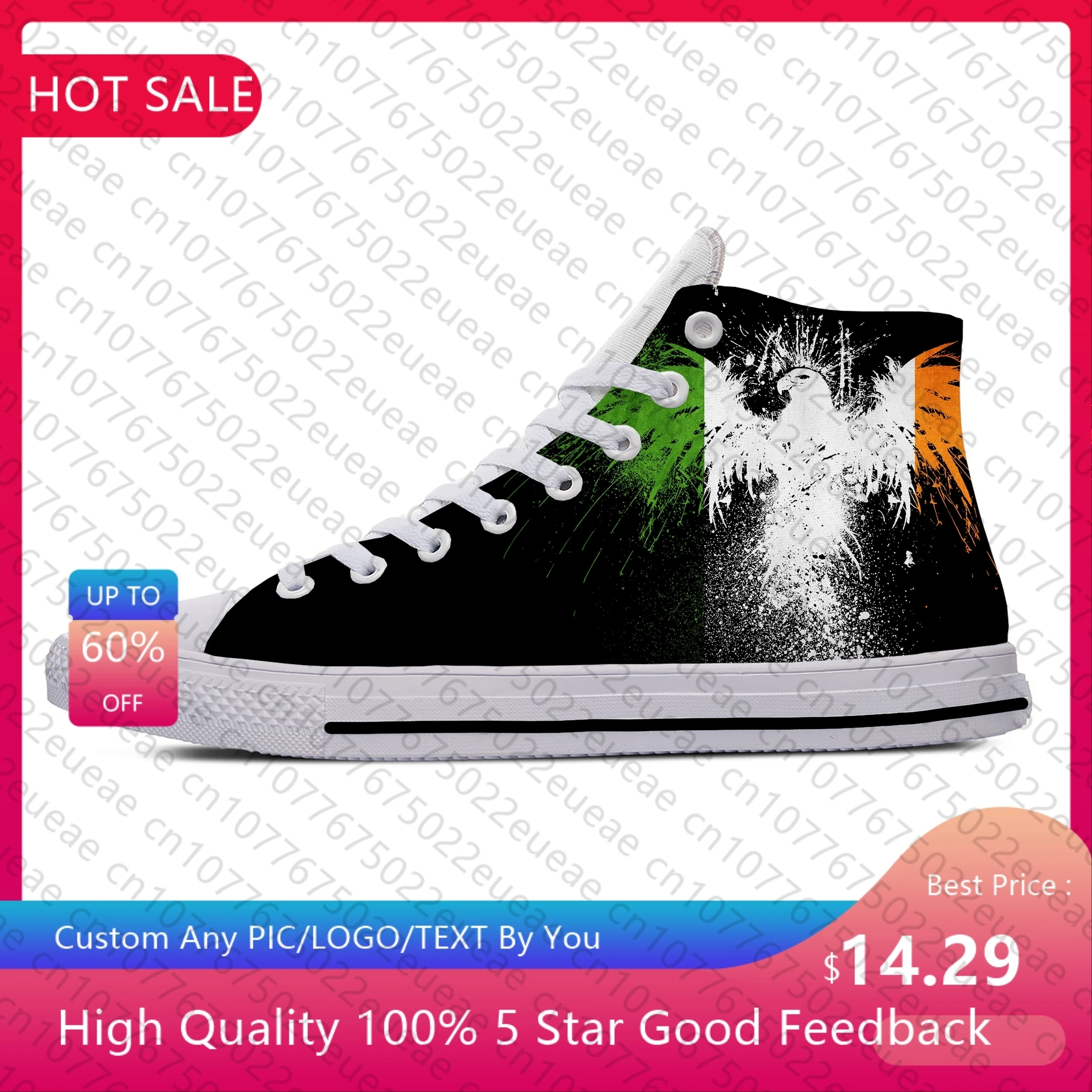 

Кроссовки мужские/женские с рисунком Ирландия, ирландский флаг, патриотическая гордость, модные смешные повседневные тканевые туфли с высоким верхом, легкие дышащие кроссовки с 3D принтом