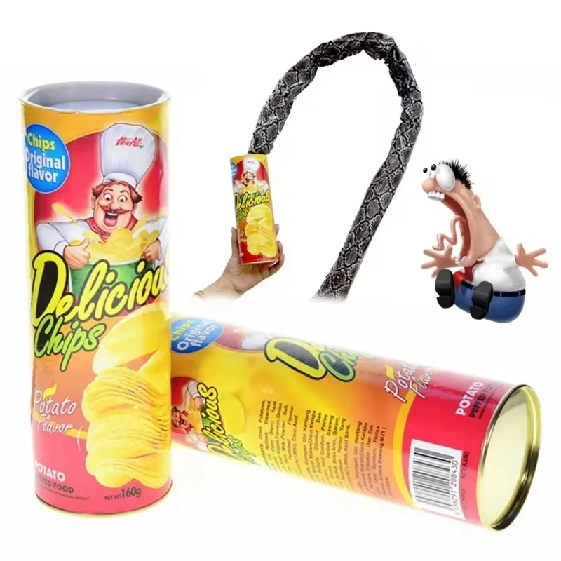 Funny Potato Chip Can Jump Spring Snake Toy Scare Prank Fun Surprise Joke Prank Trick Toy for Kids Party Game Christmas Gift