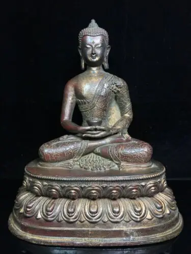 

12" Old Antique Tibetan Buddhism temple Bronze gilt Shakyamuni Buddha statue