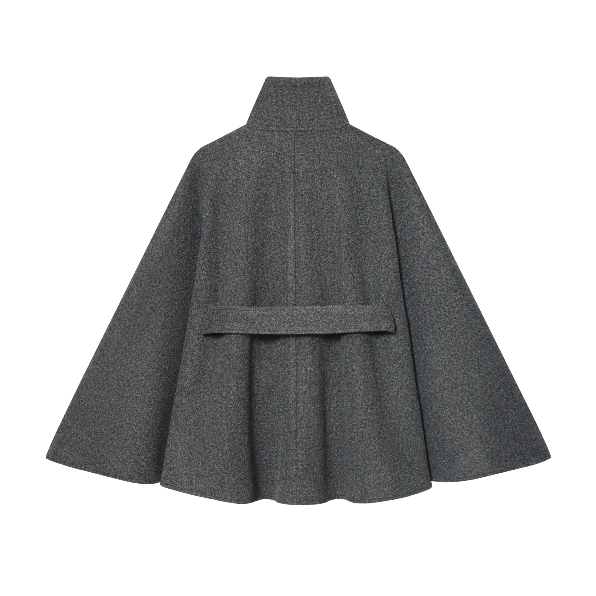 Women Gray Spring Autumn New Lace Up High Neck Jackets With Belt Wool Lose Cape Coats High Street Ladies Warm Elegant Cloak Coat