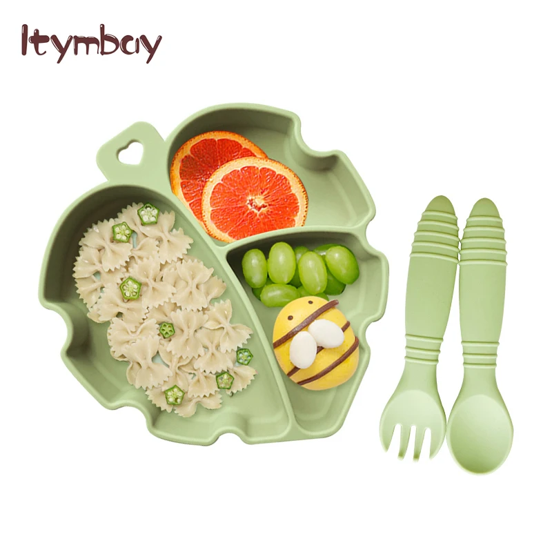 

Baby Silicone Dining Plate Kids Feeding Plate Sucker Bowl Designed in Leaf-shaped Children Dishes Toddler Training Tableware