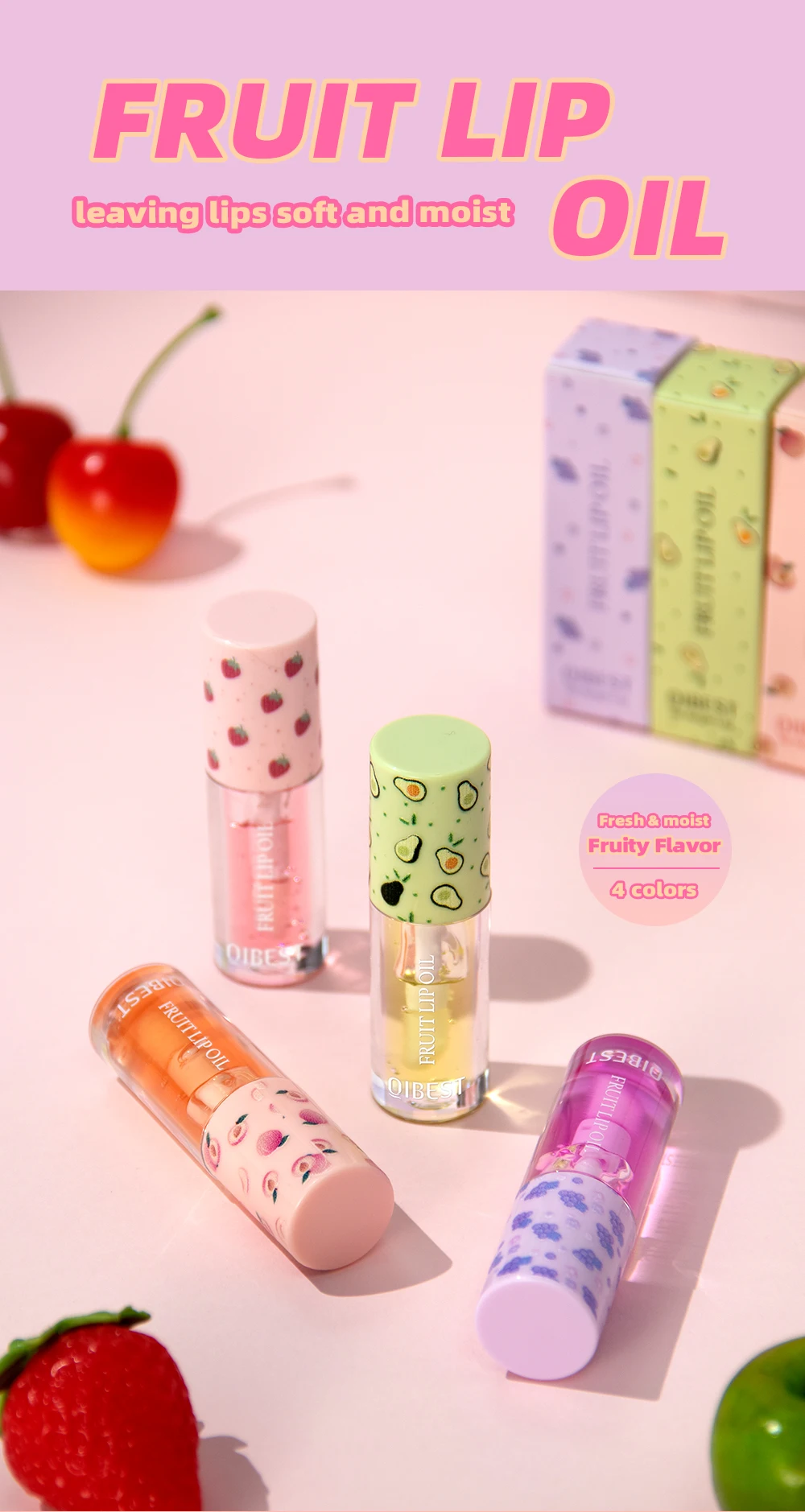 Description Picture 2 of itemQIBEST Lip Oil Gloss Plumping Lasting Moisturizing Makeup Fruit Transparent Lip Balm Oil Water Glossy Women Lips Care Cosmetics