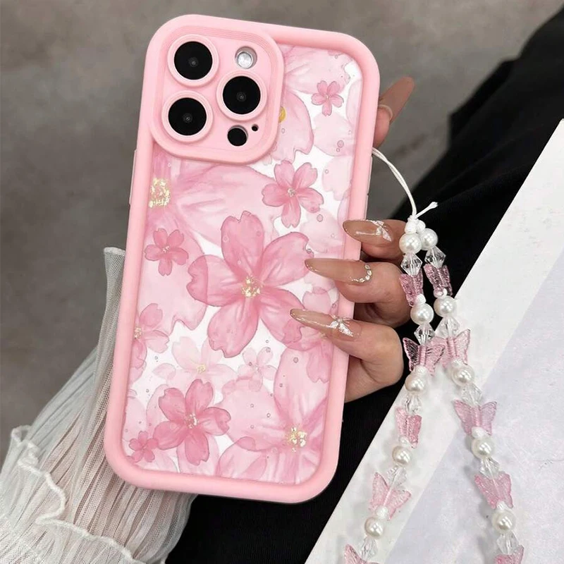 Blossom Bliss Silicone Phone Case with Butterfly Charm