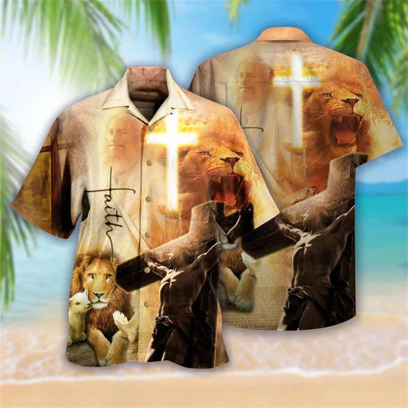 

New Summer 3D Christian Jesus Print Shirts Children Fashion Streetwear Shirts Blouses Mens Cool Hawaiian Shirts Vintage Clothing