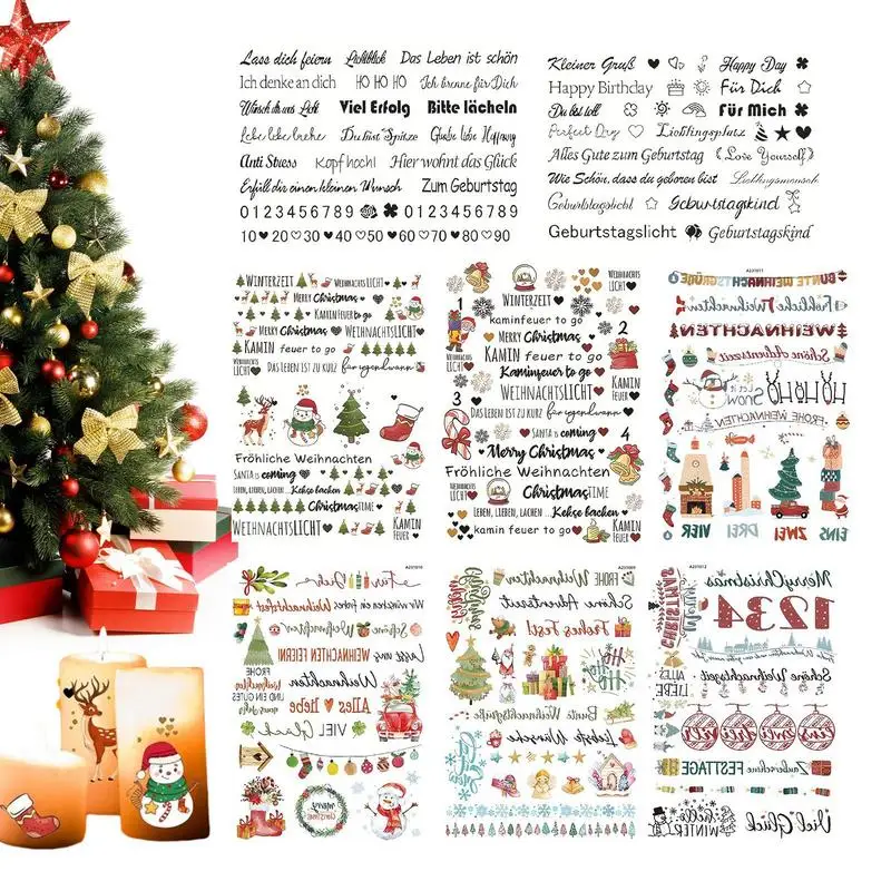

Christmas Candle Snowman Water Sticker Waterslide Decals Christmas Ceramic Stickers 8pcs Christmas Sticker Motif Decoration