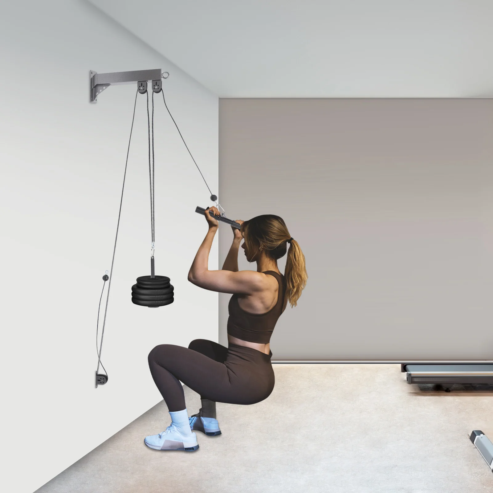 Wandmontiertes Kabelzugsystem Fitness-Kabelzugset Heimtrainer-Kabelzugmaschine für Ganzkörper-Krafttraining – Detail 15