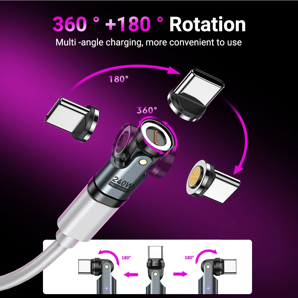 OTG Adapter AUFU 9Pin Magnetic USB C 540 Degree PD3.1 240W Fast Charging Type C Magnet Converter For iPhone 15 16 Laptop Xiaomi