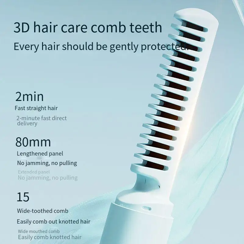 Rechargeable Hair Straightening Comb Home Portable Negative Ion Ceramic Coating Hair Straighteners Brush With Fast For Curly