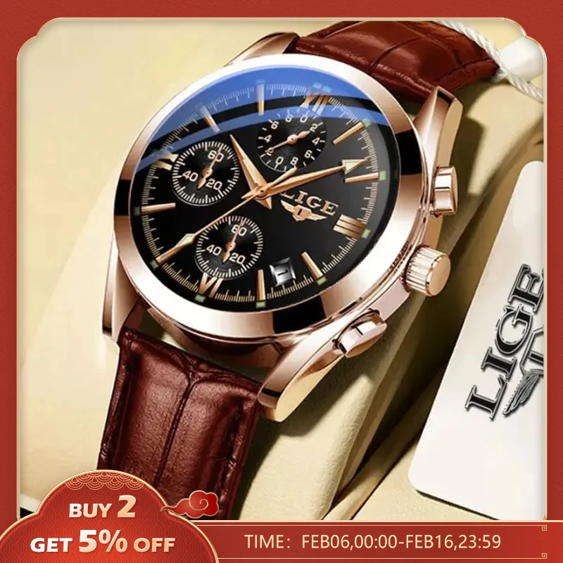 New Fashion Mens Orologi Top Brand Luxury Military Quartz Watch Man Premium Leather Waterproof Sport Chronograph Watch Orologio Da Uomo