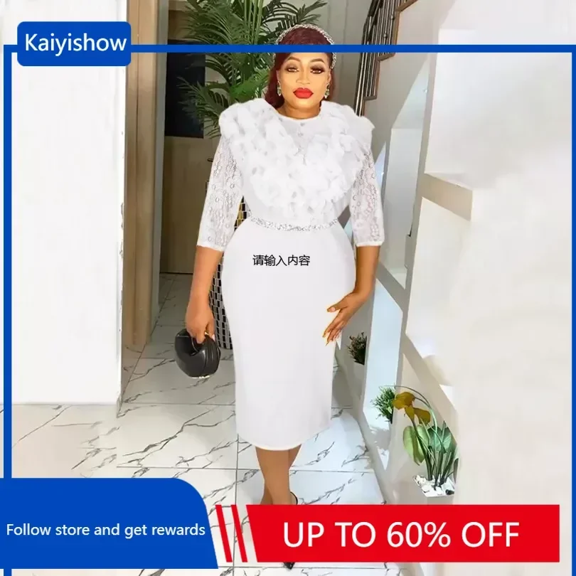 

African Dress For Women Summer Fashion Dashiki Pencil Vestidos 2024 Spring New Robe Elegant African Party Lace Midi Dress