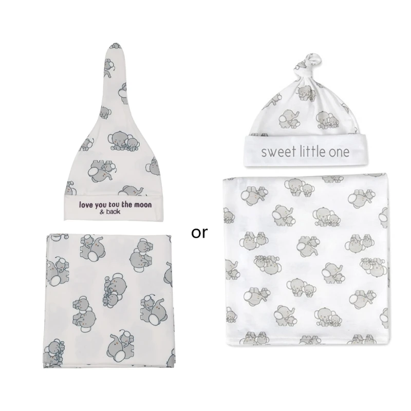 

2 Pieces Newborn Baby Microfiber with Beanie Hat Headwrap Set Cute Floral Animal Print Infant Receiving Dropship