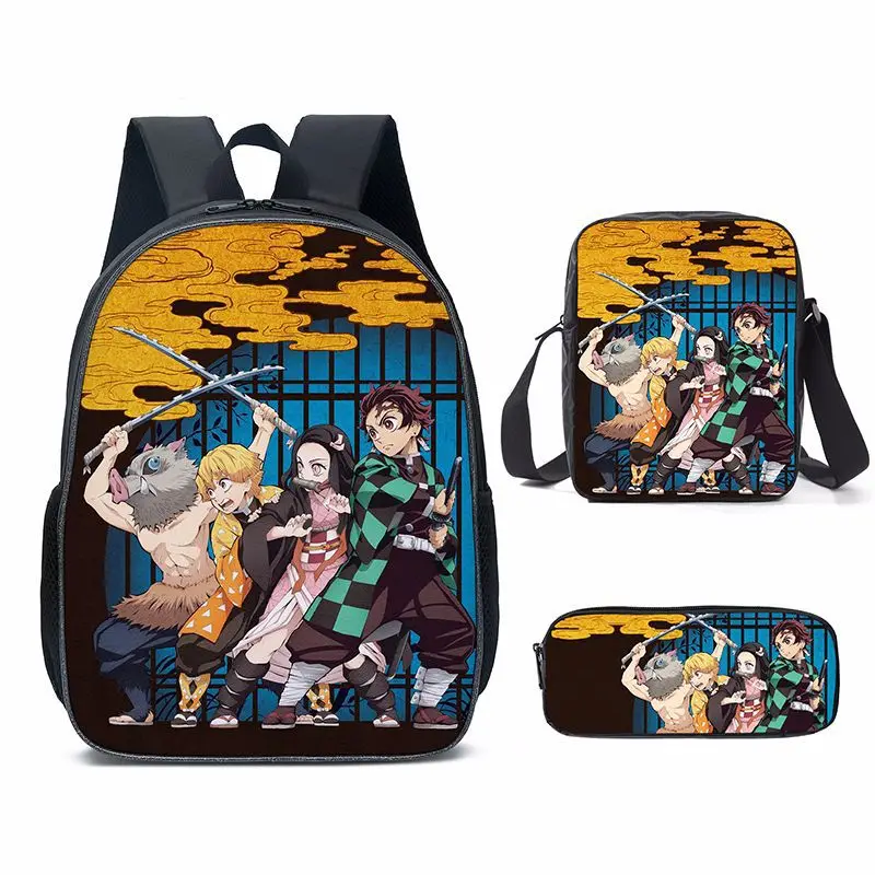 

New Cartoon Demon Slayer Three-piece School Bag Primary and Secondary School Backpack Large Capacity Breathable