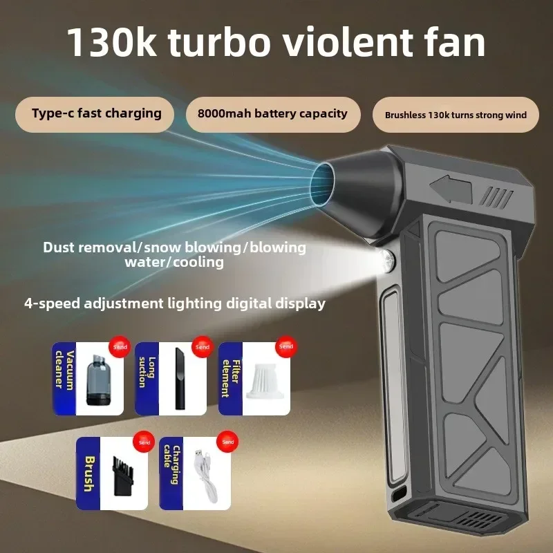 Type-C Violent Fan 130000RPM Powerful Vacuum Dust Cleaner Fast Charging Strong Winds 53m/s Brushless Turbo Jet Blower 6