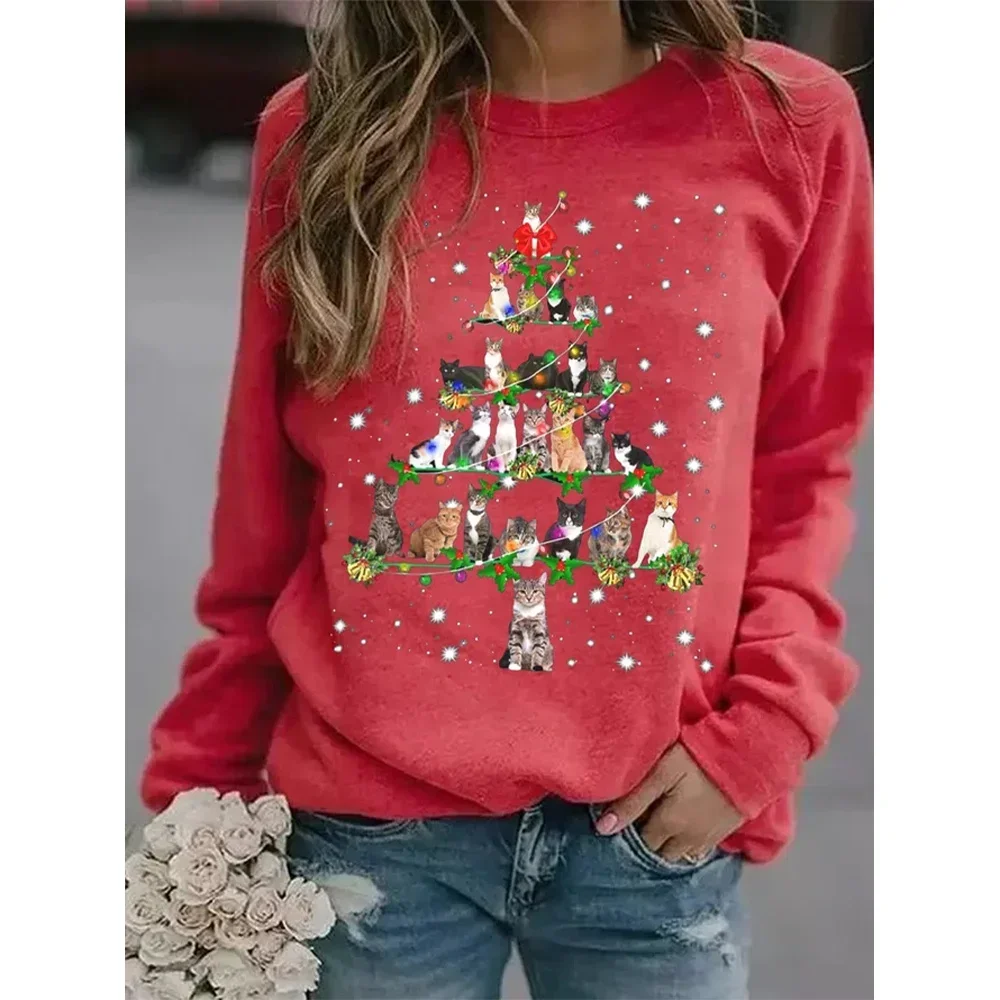 

Christmas Long Sleeve T Shirt For Women Autumn Vintage Elegant Top Ladies Round Neck Animal Print Tees Fashion Casual Pullover