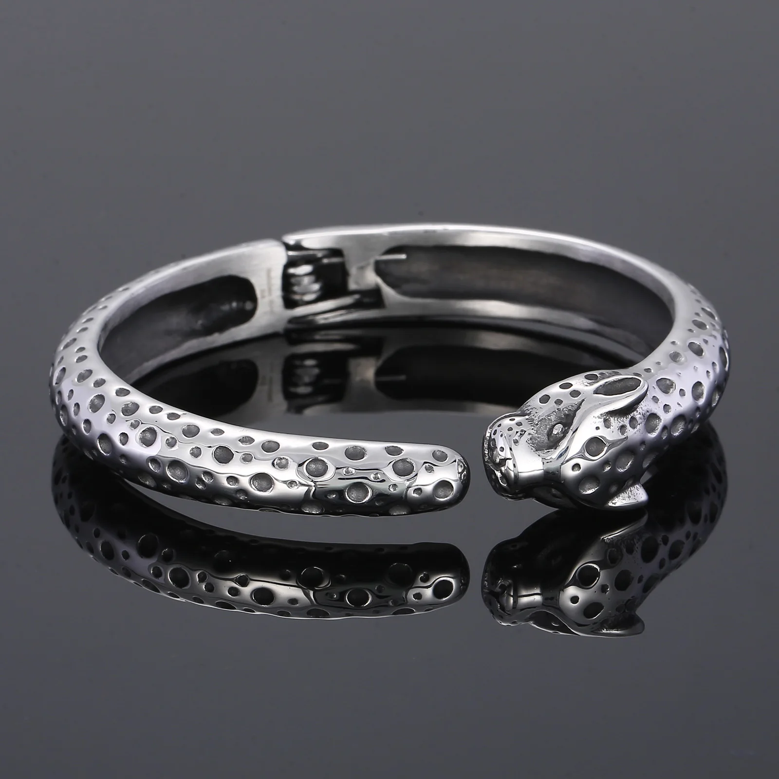 KALEN Stainless Steel Open Leopard Head Bracelet For Men Stainless Steel Men's Bangles Punk Jewelry